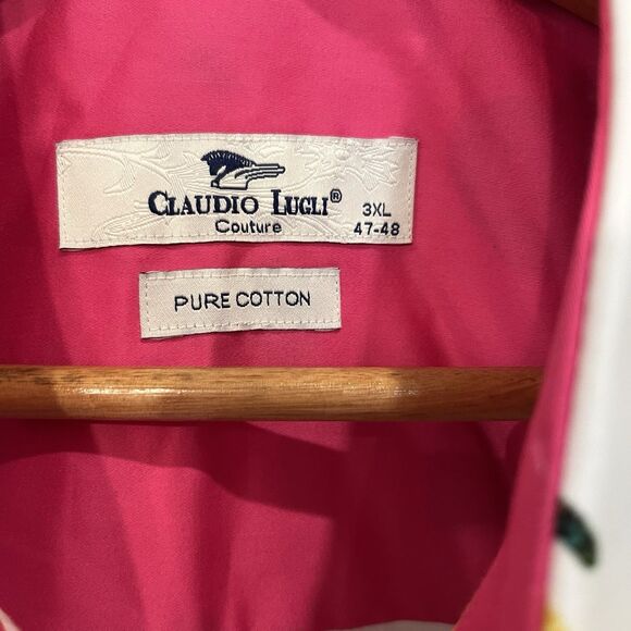 Mens Claudio Lugli Couture Guitar White Pink All Over Print Shirt New 3XL - Picture 2 of 8